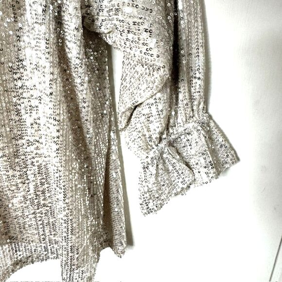 LANE BRYANT CHAMPAGNE TAUPE SEQUIN LONG SLEEVE TOP KEY HOLE BACK PLUS SIZE 26 - Picture 7 of 10